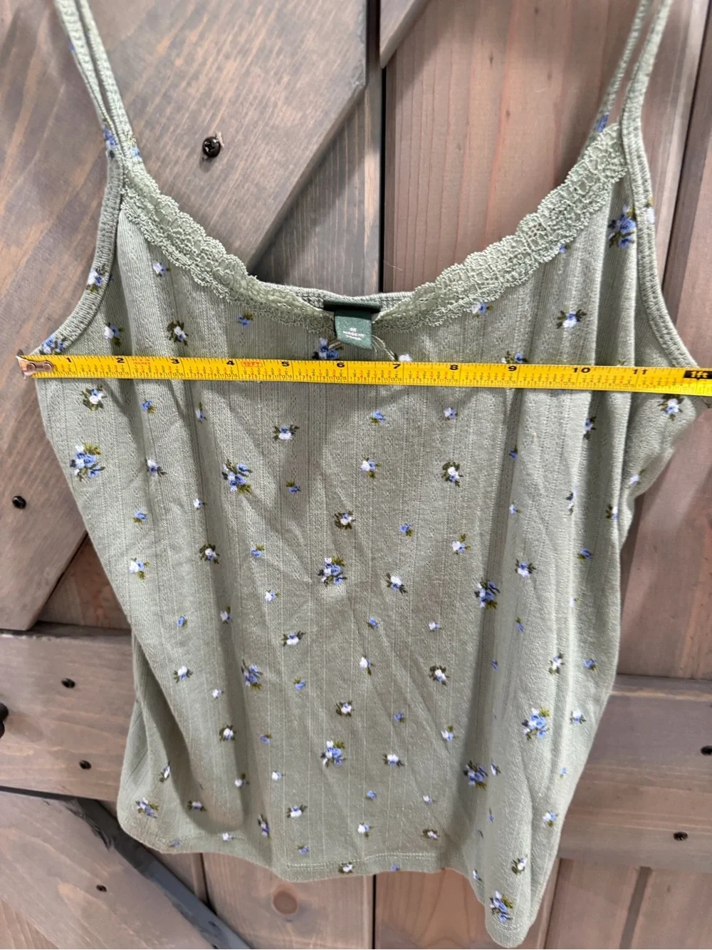 Wild Fable Floral Ribbed Lace Trim Cami Tank Top Sage Green Blue Flowers Medium - Picture 5 of 7